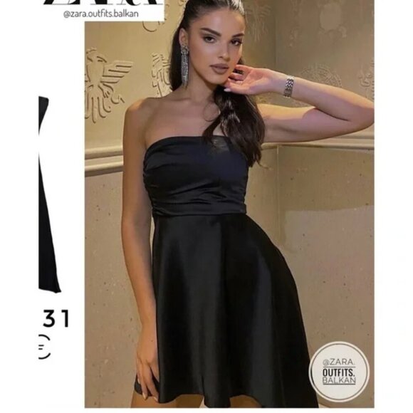 Zara Strapless Asymmetrical Hem Satin Effect Mini Dress NWT Black Size XS - Picture 12 of 12